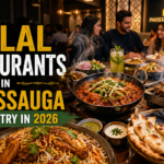 Halal Pakistani dishes on a warm-lit restaurant table with diners in the background and text “Top Halal Restaurants in Mississauga You Must Try in 2026”