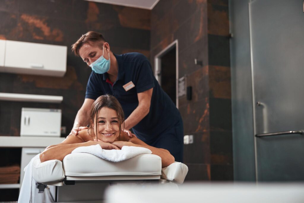 female customer feeling good after bookig their spa with spa trends
