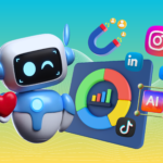 AI Social Media Management Tool dashboard showing automated content scheduling, analytics tracking, audience engagement insights, and digital marketing performance metrics.