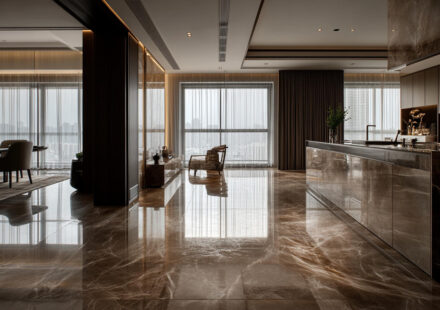Living room area of a luxury condominium suite