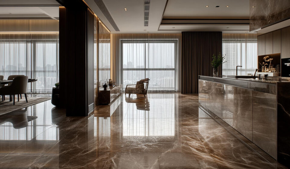 Living room area of a luxury condominium suite