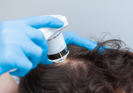 Man getting his scalp checked in a clinic