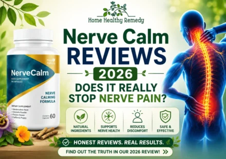 Create a premium health-review featured image in 1024 x 1000 px resolution for the headline "Nerve Calm Reviews 2026: Does It Really Stop Nerve Pain?". Design a dynamic split-scene layout showing a mature adult man or woman on the left side experiencing visible nerve discomfort represented by glowing red nerve pathways, while the right side shows the same person smiling confidently, enjoying an active lifestyle with bright blue neural energy effects and a healthy appearance. Position a realistic supplement bottle on a futuristic glass pedestal in the center, surrounded by digital holographic health graphics. Add eye-catching icons including a neural network symbol, DNA strand icon, wellness shield, leaf-based natural formula emblem, five-star review badge, scientific research icon, customer satisfaction seal, mobility symbol, quality-certified logo, and brain-to-body connection graphics. Use an advanced medical-tech color palette featuring electric blue, silver, white, teal, and gold accents. Create floating infographic callouts around the bottle with labels such as "Nerve Support", "Natural Ingredients", "2026 Review", and "Consumer Choice". Add subtle glowing nerve illustrations running across the background to emphasize nerve health and comfort. Display the title in large, bold, modern typography with a high-contrast design. Include a circular "Honest Review" stamp and a "Trending in 2026" badge for added visual appeal. The overall design should look like a premium wellness magazine cover combined with a professional supplement review website, featuring ultra-realistic photography, cinematic lighting, high detail, sharp focus, luxury branding, and exceptional click-through appeal.