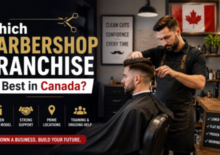 Which Barbershop Franchise Is Best in Canada Modern barbershop franchise with professional barber and client.
