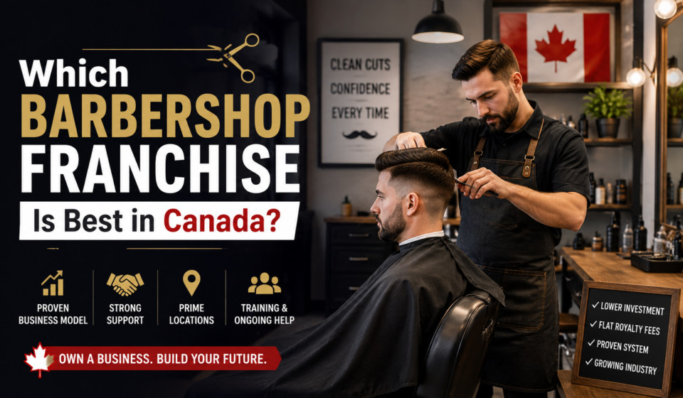 Which Barbershop Franchise Is Best in Canada Modern barbershop franchise with professional barber and client.
