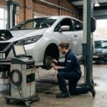 Electric car being inspected during a professional EV service